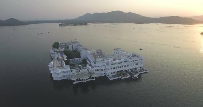 Lake Pichola, Udaipur, Rajasthan, India - 4K aerial