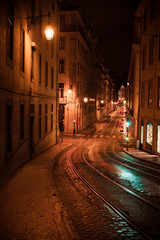 Fototapeta na wymiar Old European city street at night