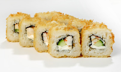 Warm rolls (tiger shrimp, Philadelphia cheese, cucumber, spice sauce)