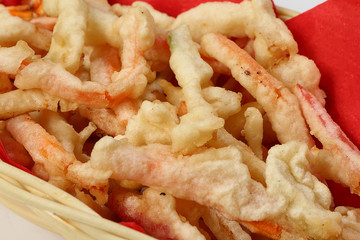 Vegetables in tempura (bell pepper, zucchini, onion, carrot)
