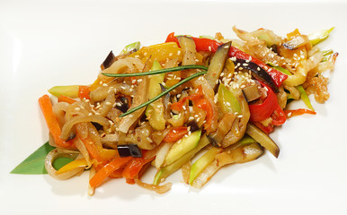 Japanese-fried vegetables (bell pepper, zucchini, eggplant and onion in soy sauce with sesame)