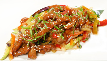 Saigon pork (pork tenderloin in ginger-garlic sauce, bell pepper, eggplant, zucchini, Beijing cabbage and onions)