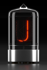 Nixie tube indicator, lamp gas-discharge indicator on dark background. Letter 