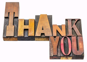 thank you word abstract in vintage wood type