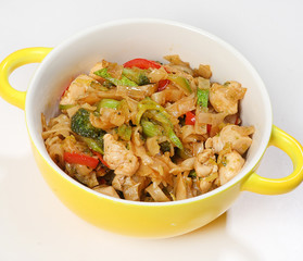 Noodles Pad Tai - rice noodles with chicken, broccoli, zucchini, sweet pepper and Pad Thai sauce