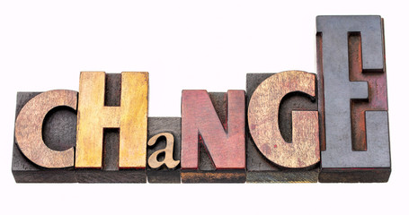 change word abstract in vintage wood type