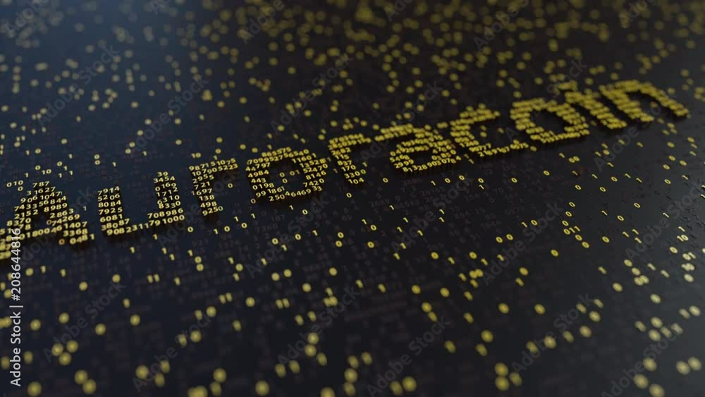 Poster auroracoin word made of moving golden numbers. cryptocurrency mining or transactions related concept