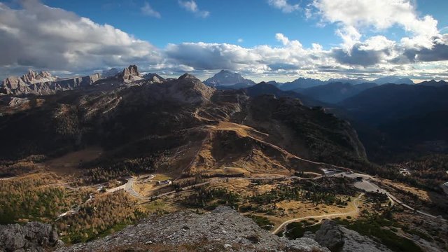Spectacular aerial view of a Alpine mountain cloudy day panorama. Dolomites Alps, Italy