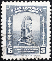 Ancient monument on old colombian postage stamp