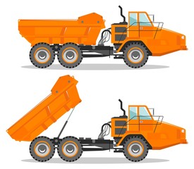 Fototapeta na wymiar Off-highway truck with different body position. Heavy mining machine and construction equipment. Vector illustration.
