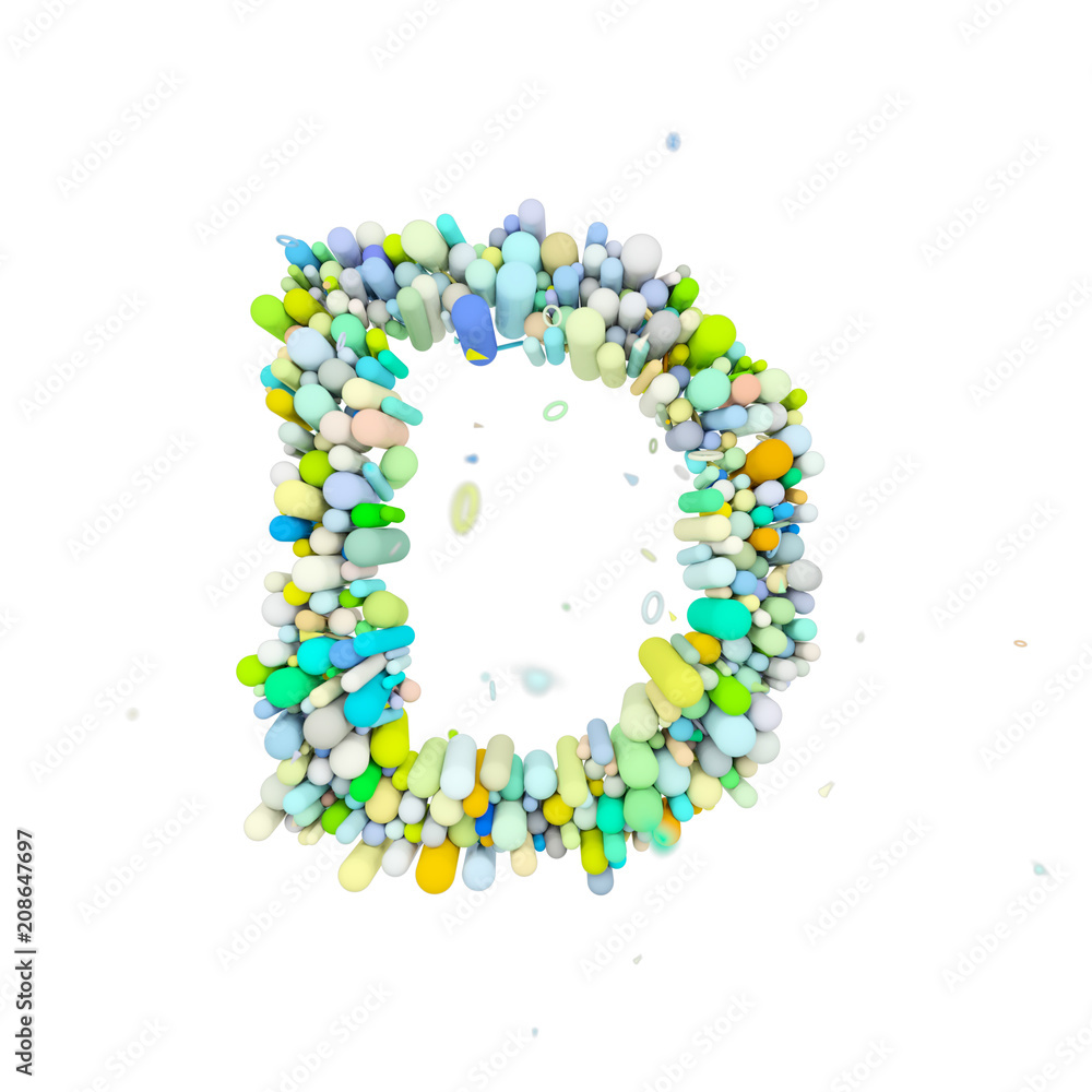 Fototapete alphabet letter d uppercase. funny font made of plastic geometric shapes. 3d render isolated on whit