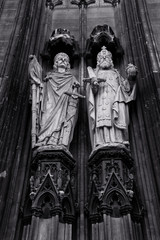 Fototapeta na wymiar At the western portal of Cologne Cathedral are this two famous figures of history: Constantine the Great (left) and Charlemagne (right). 