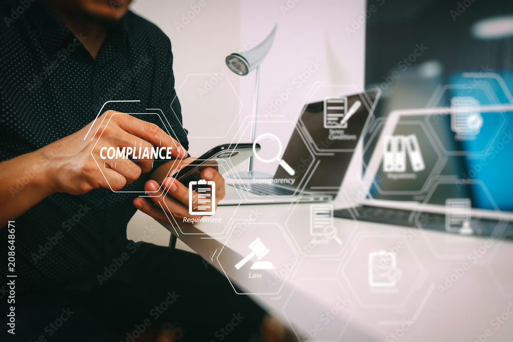 Aufkleber businessman working with smart phone and digital tablet and laptop computer in modern office