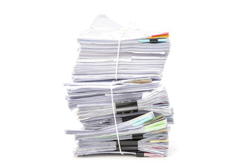 Stack of Documents isolated on white background. Documents pile.