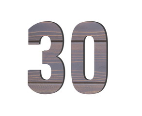 30 3d Number. Decorative brown wooden planks texture