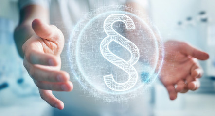 Businessman using law paragraph digital hologram 3D rendering