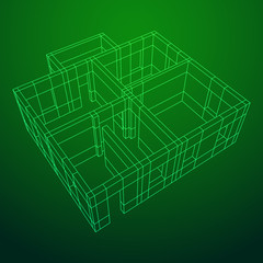 Abstract architecture building. Plan of modern house. Wireframe low poly mesh construction.