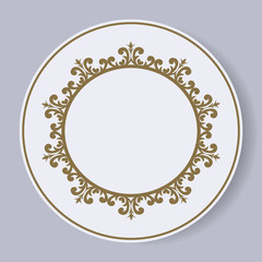 Decorative plate with a circular pattern. Blue background. Vector illustration.