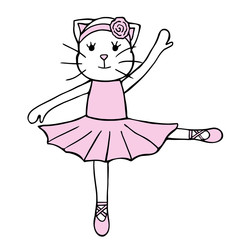 Day of dance. Vector illustration for a holiday. The cat dances like a ballerina. Cute drawing. stock illustration