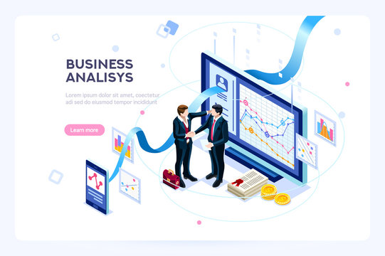 Investment And Virtual Finance. Communication And Contemporary Marketing. Future And Office Devices Working On Investments. Infographic For Web Banner, Hero Images. Flat Isometric Vector Illustration.