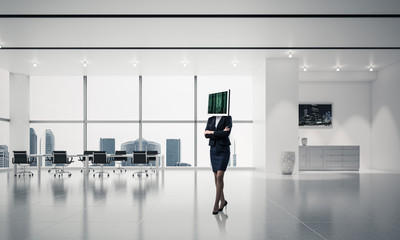 Business woman with monitor instead of head.