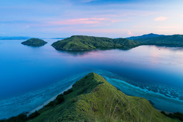 Top view of 'Gili Lawa' after sunset, Komodo Island (Komodo National Park), Labuan Bajo, Flores, Indonesia © Thrithot