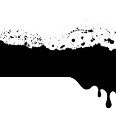 Abstract grunge splash background. Black paint splatter and streaks. Art banner with ink blots.