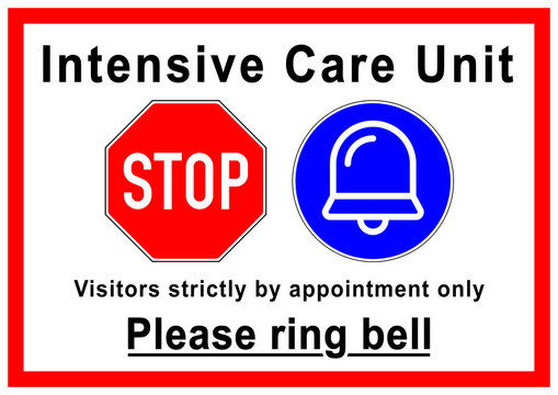 ks319 Kombi-Schild - nscs2 NewSafetyClinicSign nscs - english: STOP - access control - Intensive Care Unit (ICU) - Visitors strictly by appointment only - Please ring bell - DIN A2 A3 A4 - xxl e6195