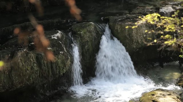 Waterfalls In Martvili Canyon, Georgia. Landscape Abasha River. Natural Monument Is Located In The Village Inchkhuri