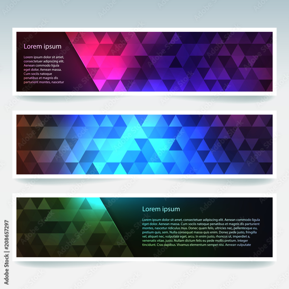 Poster set of banner templates with abstract background. modern vector banners with polygonal background. b