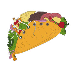 Hand drawn tacos icon. Vector badge fast food sketch style for brochures, banner, restaurant menu and cafe