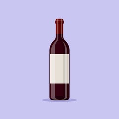 Vector illustration of a red wine bottle isolated on blue background. Alcoholic drink in flat cartoon style.