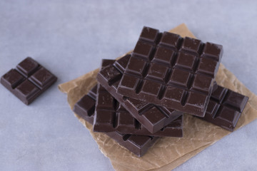 Organic chocolate on brown paper.