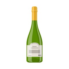Vector green with gold closed Champagne bottle icon isolated on white background. Sparkling wine production. Vector illustration