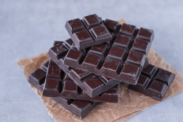 Organic chocolate on brown paper.