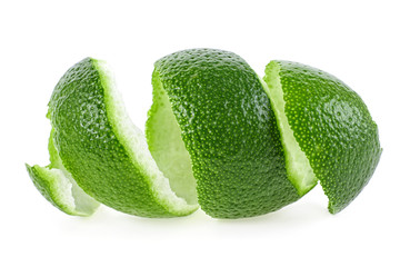 Peel of lime isolated on white background