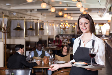 Waitress with serving tray