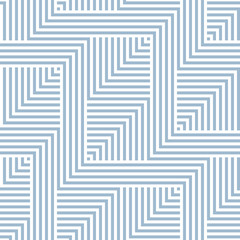 Blue and white geometric seamless pattern with zigzag lines, squares, stripes