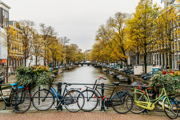 Fototapeta premium Architecture Of Dutch Houses Facade and Houseboats On Amsterdam Canal