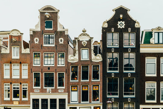 Dutch Houses Facade In Downtown Amsterdam City