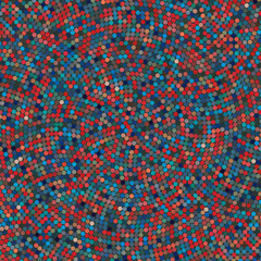 Simple background consisting of small red, brown, blue circles, vector illustration