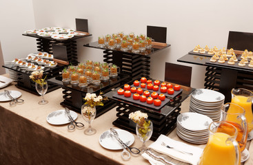 Assortment of snacks on banquet table
