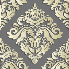 Seamless oriental ornament. Golden traditional oriental pattern with 3D elements, shadows and highlights