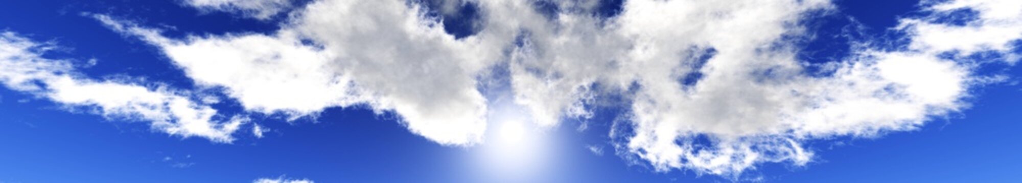 panorama of the sky with clouds and sun,
3D rendering

