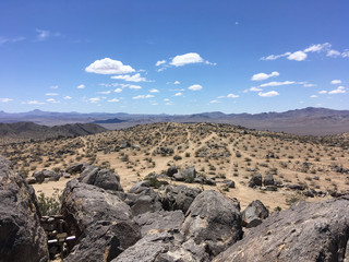 In the mountains of California in the summer. Stones, sand, sun