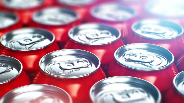 Metal cans with cola refreshing drinks