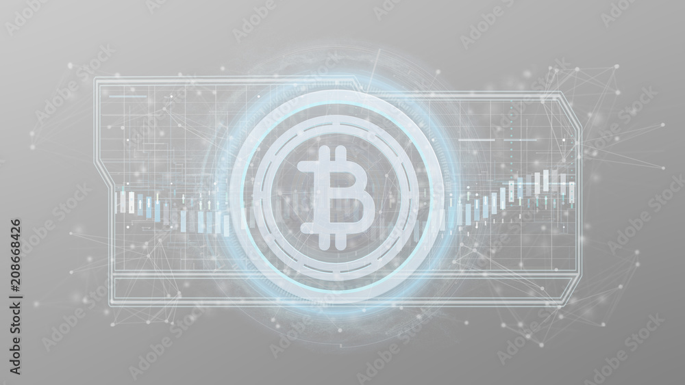 Poster technology bitcoin icon on a circle isolated on a background 3d rendering