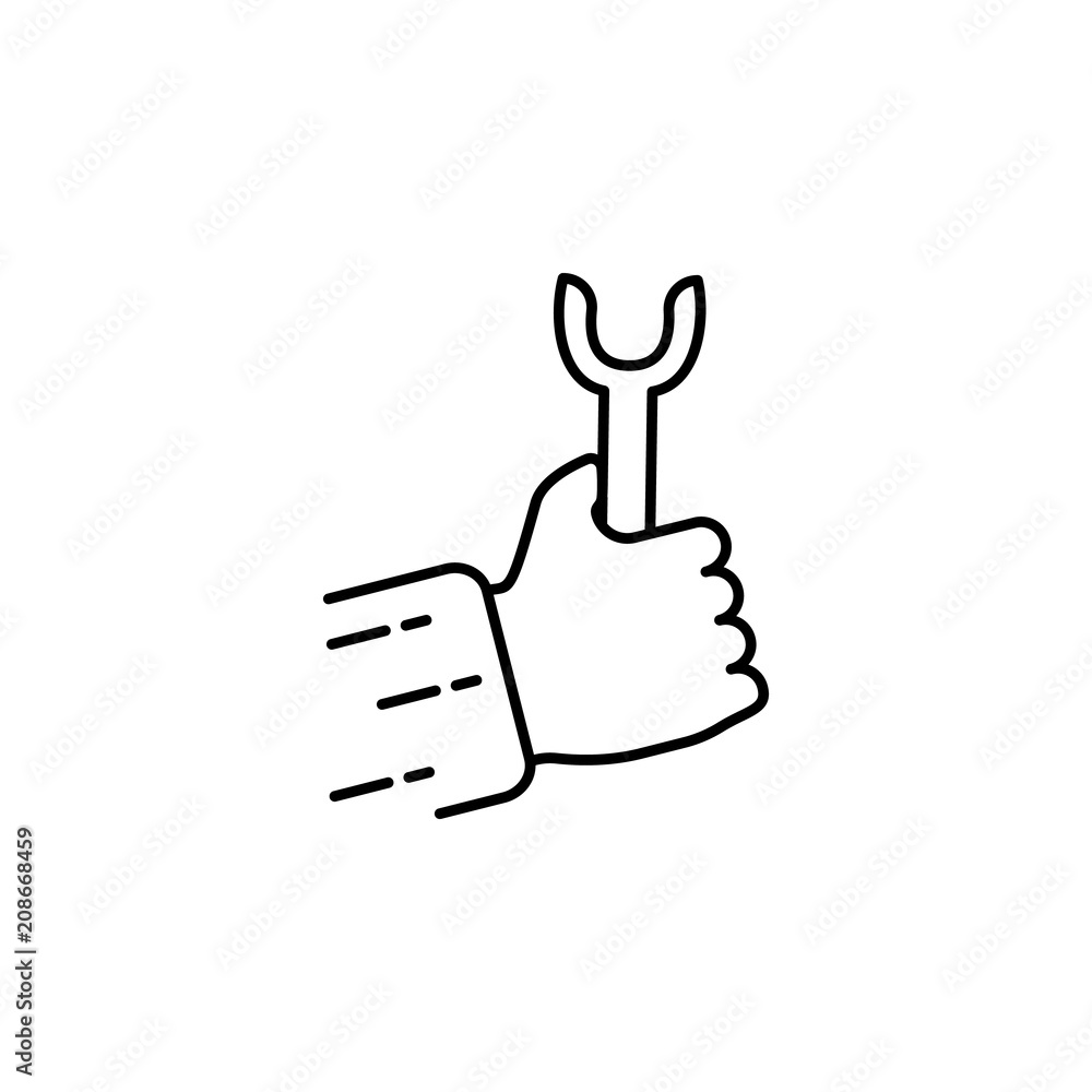 Aufkleber hand with a tool outline icon. element of construction icon for mobile concept and web apps. thin li
