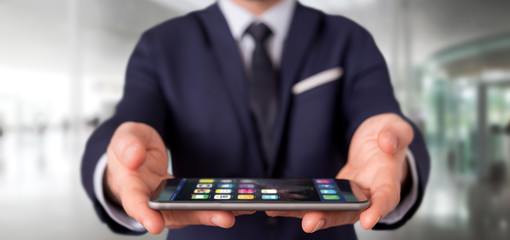 Empty holding hands of a businessman at the office