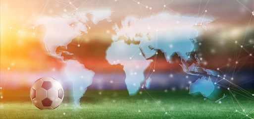 World map over a football stadium fot world cup competition - 3d rendering © Production Perig